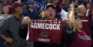 Mar 19, 2017; Greenville, SC, USA; A South Carolina Gamecocks fan reacts during the second half of the game against the Duke Blue Devils at the Bon Secours Wellness Arena.